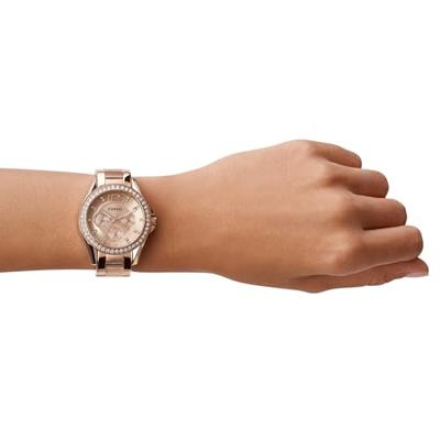 Fossil Dames Riley multifunctioneel Rosegoudkleurig roestvrijstalen horloge ES2811