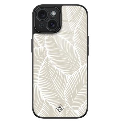 iPhone 15 glazen hardcase - Palmy leaves beige iPhone 15 glazen hardcase - Palmy leaves beige