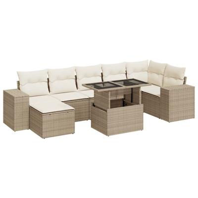 8-delige Loungeset met kussens poly rattan beige