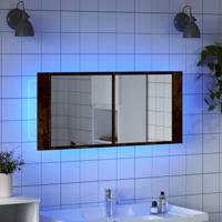 Badkamerkast met spiegel en LED 100x12x45 cm gerookt eikenkleur - thumbnail