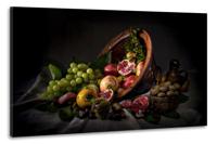 Schilderij -Stilleven Omgevallen Fruitschaal, 100x70cm. Wanddecoratie, premium print - thumbnail