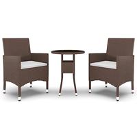 3-delige Bistroset poly rattan en gehard glas bruin - thumbnail