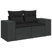 9-delige Loungeset met kussens poly rattan zwart - thumbnail