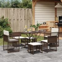 7-delige Tuinset met kussens poly rattan bruin - thumbnail