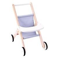 Houten Poppenwandelwagen Grijs/ blauw - thumbnail