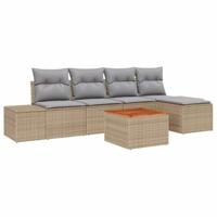 Tuinbankenset met opslag 6 pcs Beige en Licht Grijs poly rattan - thumbnail