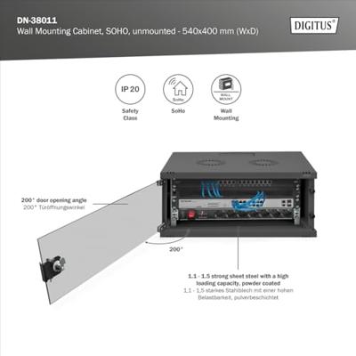 Digitus DN-38011 19inch-wandkast (b x h x d) 540 x 241 x 400 mm 4 HE Zwart (RAL 9005), Zwart Digitus DN-38011 19inch-wandkast (b x h x d) 540 x 241 x 400 mm 4 HE Zwart (RAL 9005), Zwart