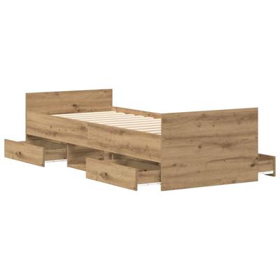Bedframe zonder matras spaanplaat artisanaal eikenkleurig - thumbnail