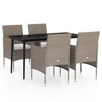 5-delige Tuinset met kussens beige en zwart - thumbnail