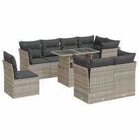 9-delige Loungeset met kussens poly rattan lichtgrijs - thumbnail