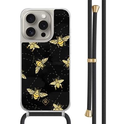iPhone 15 Pro hoesje met zwart koord - Bee happy iPhone 15 Pro hoesje met zwart koord - Bee happy