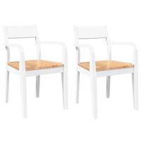 Eetkamerstoelen 2 st massief hout rubber wit - thumbnail