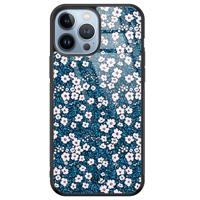 iPhone 13 Pro Max glazen hardcase - Bloemen blauw - thumbnail