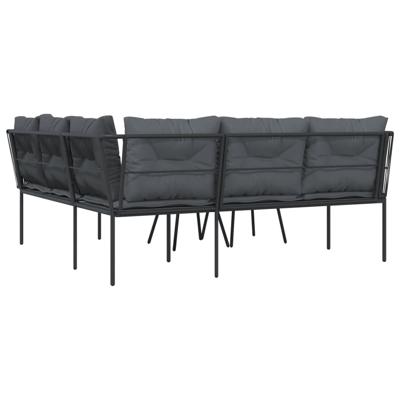 Loungeset met kussens staal en textileen zwart