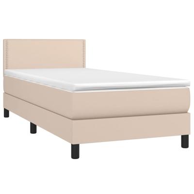 Boxspring met matras en LED kunstleer cappuccinokleur 140x190cm - thumbnail