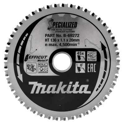 Makita Cirkelzaagblad voor RVS/Staal | Efficut | Ø 136mm Asgat 20mm 45T - B-69272 - thumbnail