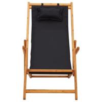 Strandstoel inklapbaar massief eucalyptushout en stof zwart - thumbnail