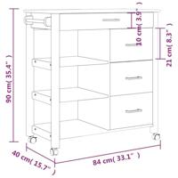 Keukentrolley MONZA 84x40x88,5 cm massief grenenhout - thumbnail