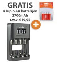 Jupio USB 4-slots UltraFast AA/AAA batterijlader + gratis Jupio 4-pack 2700mAh AA batterijen - thumbnail