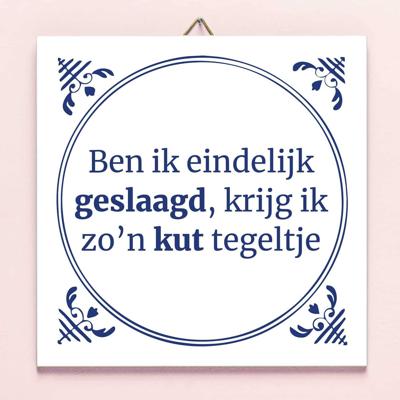 Tegeltje Ben ik eindelijk geslaagd krijg ik zo'n kut tegeltje