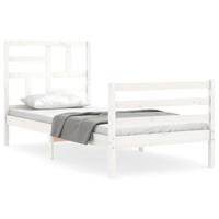 Bedframe met hoofdbord massief hout wit 100x200 cm - thumbnail