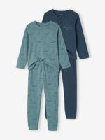 Set van 2 "beren"-pyjama's in ribtricot smaragdgroen - thumbnail