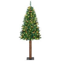 VidaXL Slanke kerstboom groen 210 cm pvc en massief dennenhout - thumbnail