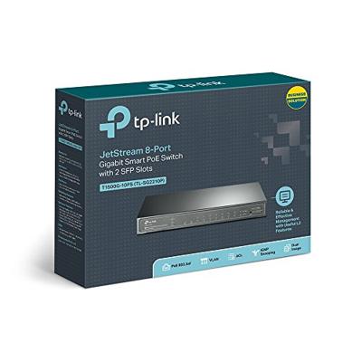 TP-Link Jetstream 8-poorts Gigabit Poe-switch | Slim beheerd | 8 Gigabit Poe-poort + 2 SFP, 53 W | 802.3AF compatibel | Tot 512 Vlan | 8K Mac-tafel | L2/L3/L4 Qos | Link Aggregation (T1500G-10PS)