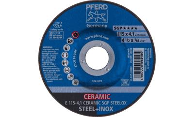 PFERD TOOLS 62100115 E 115-4,1 CERAMIC SGP STEELOX Afbraamschijf gebogen Diameter 115 mm Boordiameter 22.23 mm RVS, Staal 10 stuk(s)