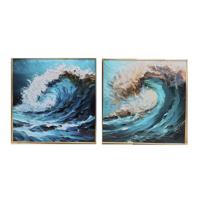 Schilderij Home ESPRIT Blauw Wit Bruin Zee en oceaan 80 x 3,5 x 80 cm (2 Stuks) - thumbnail