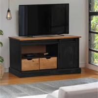 Tv-meubel HALDEN met schuifdeur zwart 110x40x60 cm massief hout - thumbnail