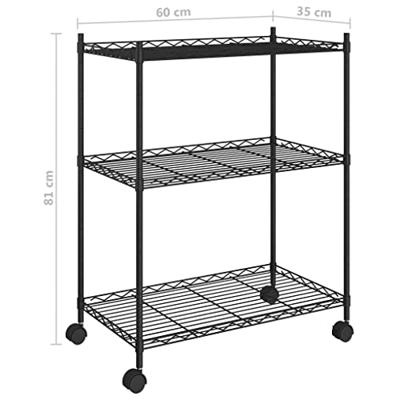 VidaXL Opbergrek met wielen 3-laags 60x35x81 cm 150 kg zwart VidaXL Opbergrek met wielen 3-laags 60x35x81 cm 150 kg zwart
