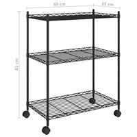 Opbergrek met wielen 3-laags 60x35x81 cm 150 kg zwart - thumbnail
