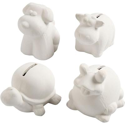 Creativ Company Dierenspaarpot, h: 7-10 cm, wit, 4 stuk/ 1 doos