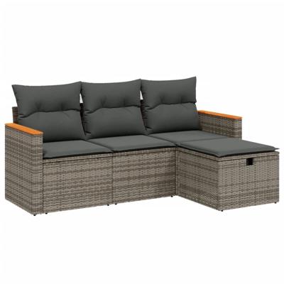 4-delige Loungeset met kussens poly rattan grijs