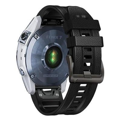 By Qubix - leer + siliconen bandje - Zwart - Compatible met Garmin Fenix 8-51mm - Compatible Garmin bandje