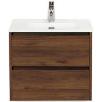 Dante Badmeubelset 60 cm - Walnoot - Keramische Wastafel Wit Cover - thumbnail