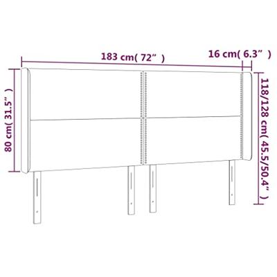 Hoofdbord LED 183x16x118/128 cm kunstleer grijs - thumbnail