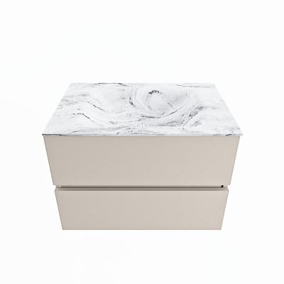 MONDIAZ VICA-DLUX 70cm badmeubel onderkast Linen 2 lades. Inbouw wastafel CLOUD midden 1 kraangat, kleur Glace.