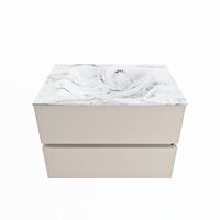 MONDIAZ VICA-DLUX 70cm badmeubel onderkast Linen 2 lades. Inbouw wastafel CLOUD midden 1 kraangat, kleur Glace. - thumbnail