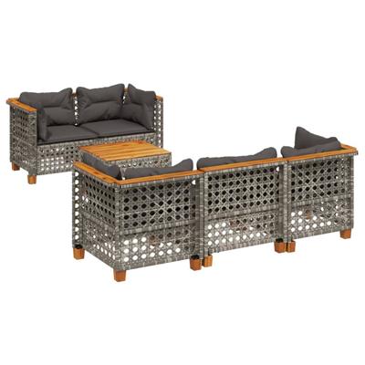 6-delige Loungeset met kussens poly rattan grijs