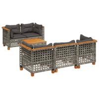6-delige Loungeset met kussens poly rattan grijs - thumbnail
