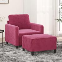 Fauteuil met voetenbank 60 cm fluweel wijnrood - thumbnail