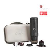 Outin - Draagbare elektrische espressomachine met beschermkoffer - Nano reis cadeauset - snelle waterverwarming - Italiaans design - capsules & gemalen koffie - 20 bar - draagbare koffiemachine - reis & camping koffiezetapparaat -12 volt - Zwart/Grijs - thumbnail
