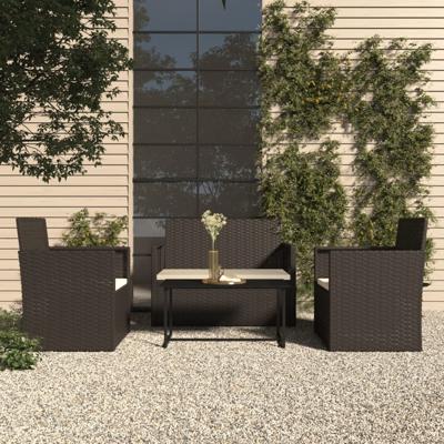 4-delige Loungeset met kussens poly rattan zwart