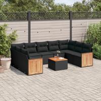 9-delige Loungeset met kussens poly rattan zwart - thumbnail