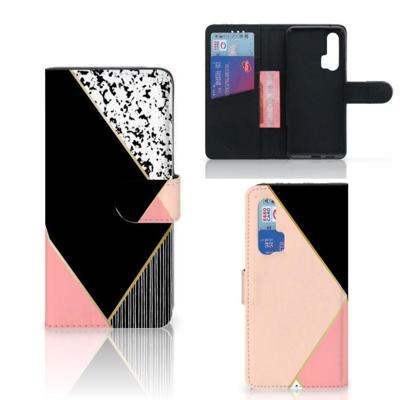 Honor 20 Pro | Book Case | Zwart Roze Vormen | Portemonnee hoesje Honor 20 Pro | Book Case | Zwart Roze Vormen | Portemonnee hoesje