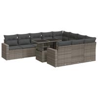 11-delige Loungeset met kussens poly rattan grijs - thumbnail
