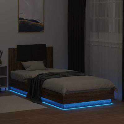 Bedframe met hoofdbord en LED bruin eikenkleur 90x200 cm