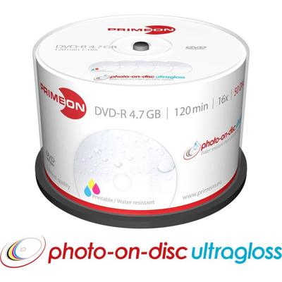 Primeon 2761207 DVD-R disc 4.7 GB 50 stuk(s) Spindel Bedrukbaar, Hoogglans opppervlak, Watervast, Onuitwisbaar Primeon 2761207 DVD-R disc 4.7 GB 50 stuk(s) Spindel Bedrukbaar, Hoogglans opppervlak, Watervast, Onuitwisbaar
